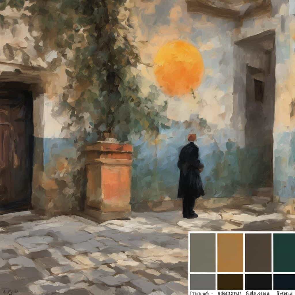 Φωτογραφία με σύγχρονη τέχνη που απεικονίζει ένα αποψινό τοπίο, ανθρώπους και την εξέλιξη στον μοντέρνο καλλιτεχνικό κόσμο.