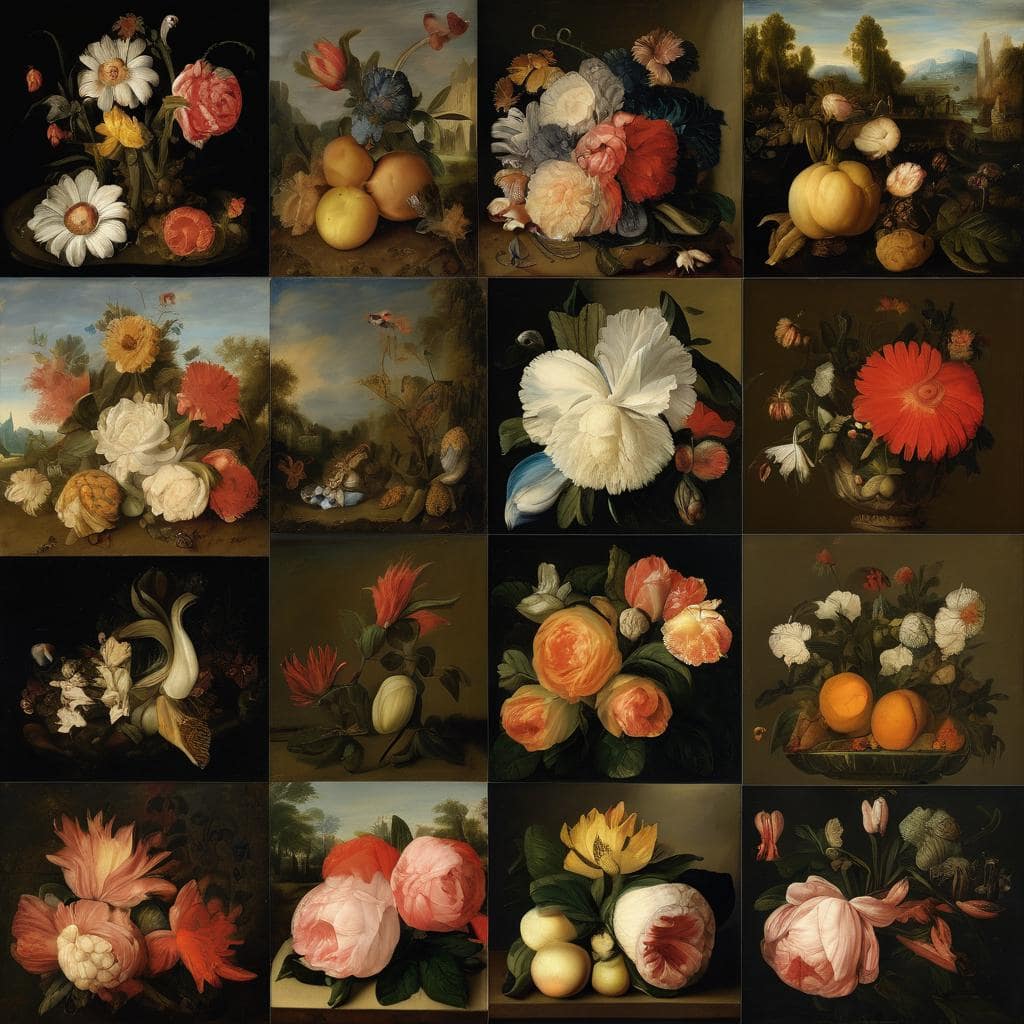 Bouquet of flowers with dark background, highlighting the evolution of modern art and floral still life paintings.